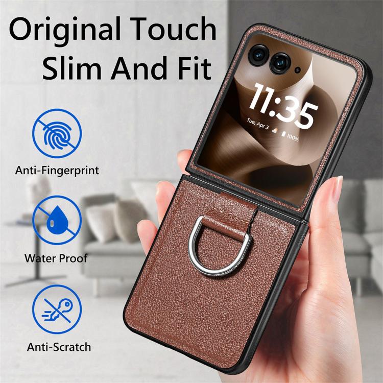 For Motorola Razr 60 Ultra Litchi Texture Leather Ring Fold Phone Case