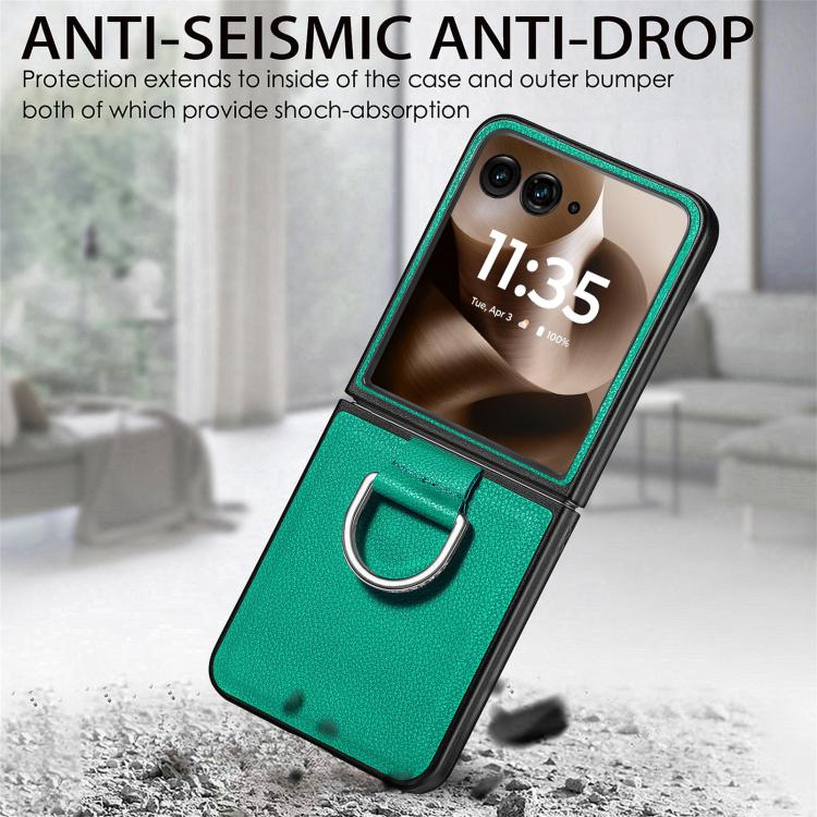 For Motorola Razr 60 Ultra Litchi Texture Leather Ring Fold Phone Case