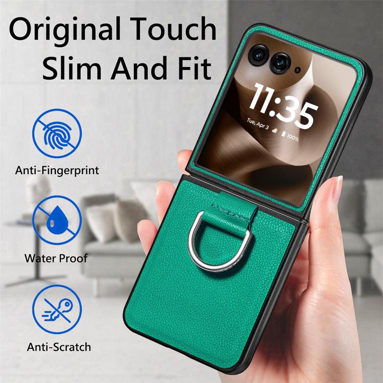 For Motorola Razr 60 Ultra Litchi Texture Leather Ring Fold Phone Case