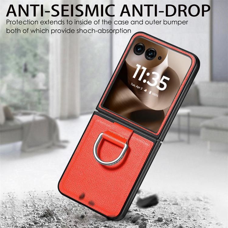 For Motorola Razr 60 Ultra Litchi Texture Leather Ring Fold Phone Case
