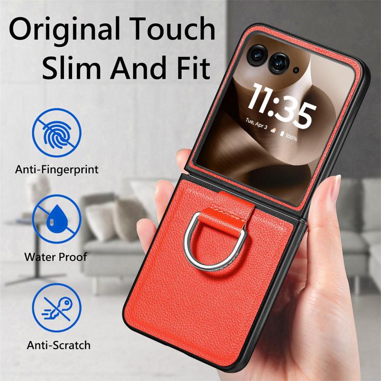 For Motorola Razr 60 Ultra Litchi Texture Leather Ring Fold Phone Case
