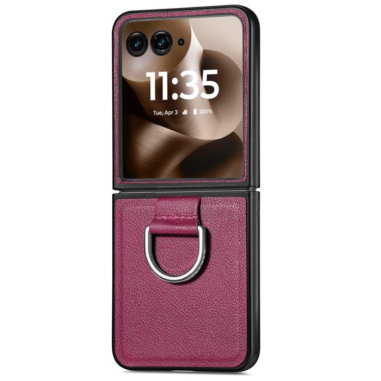 For Motorola Razr 60 Ultra Litchi Texture Leather Ring Fold Phone Case