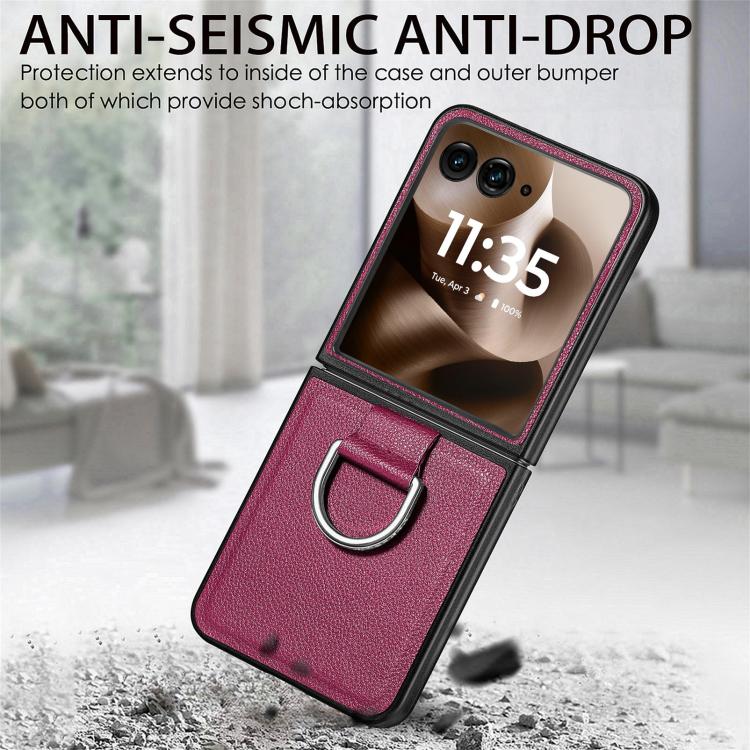 For Motorola Razr 60 Ultra Litchi Texture Leather Ring Fold Phone Case