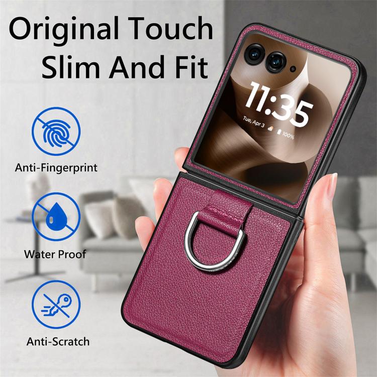 For Motorola Razr 60 Ultra Litchi Texture Leather Ring Fold Phone Case