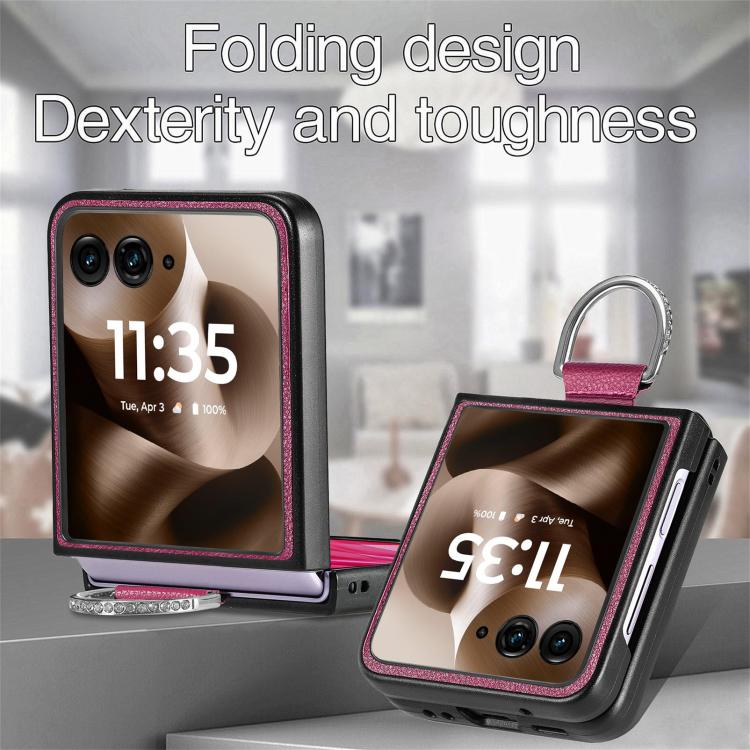 For Motorola Razr 60 Ultra Litchi Texture Leather Ring Fold Phone Case