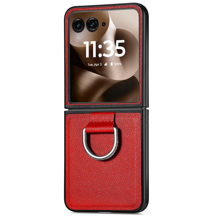 For Motorola Razr 60 Ultra Litchi Texture Leather Ring Fold Phone Case