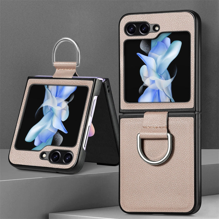 For Galaxy Z Flip6 5G Litchi Texture Leather Ring Phone Case
