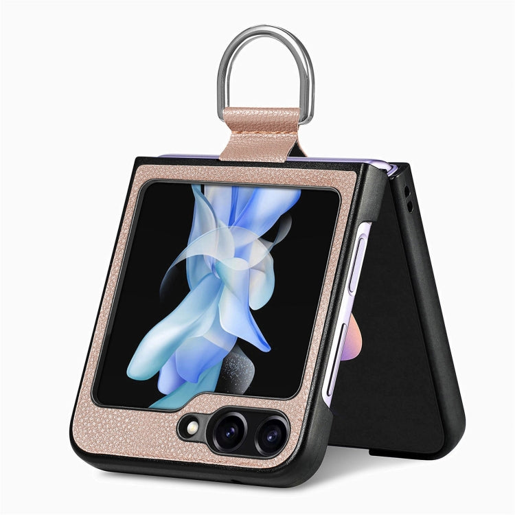 For Galaxy Z Flip6 5G Litchi Texture Leather Ring Phone Case
