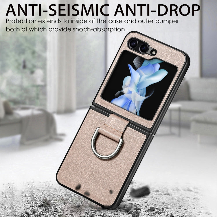 For Galaxy Z Flip6 5G Litchi Texture Leather Ring Phone Case