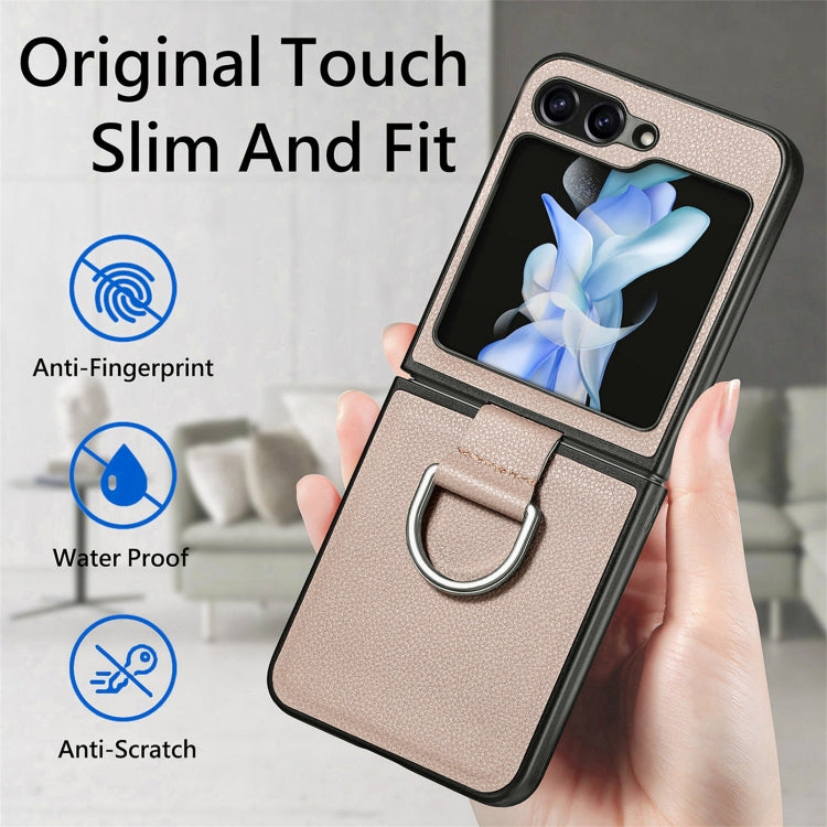 For Galaxy Z Flip6 5G Litchi Texture Leather Ring Phone Case