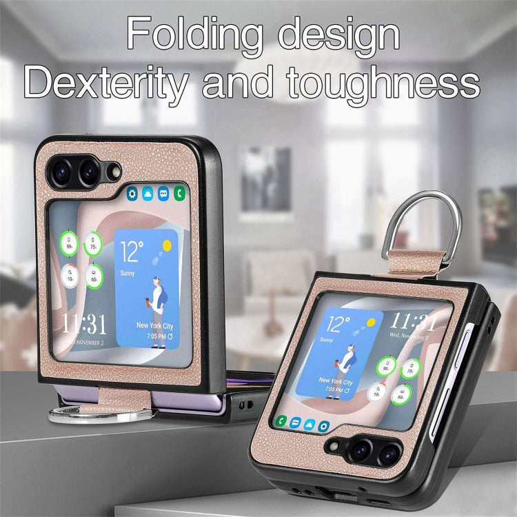 For Galaxy Z Flip6 5G Litchi Texture Leather Ring Phone Case