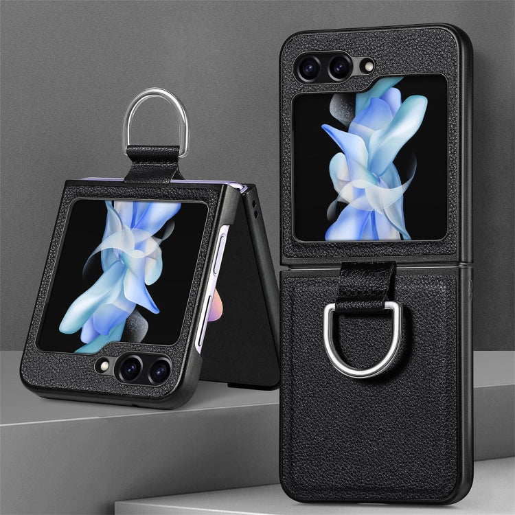 For Galaxy Z Flip6 5G Litchi Texture Leather Ring Phone Case
