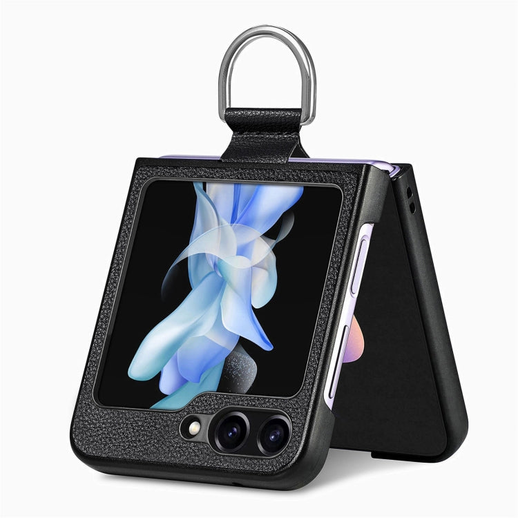 For Galaxy Z Flip6 5G Litchi Texture Leather Ring Phone Case