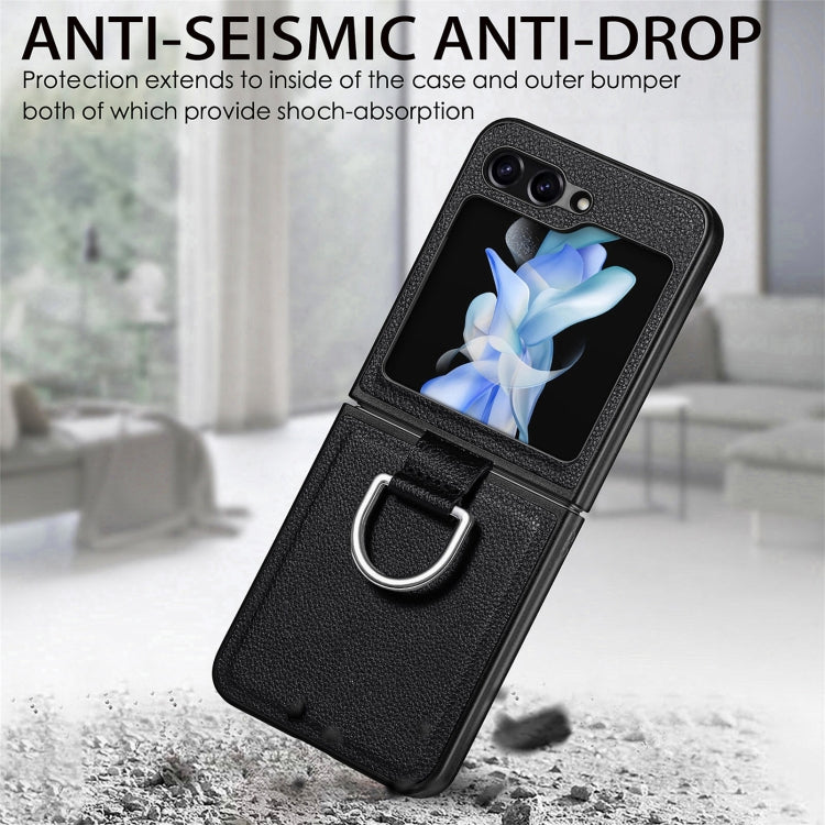 For Galaxy Z Flip6 5G Litchi Texture Leather Ring Phone Case