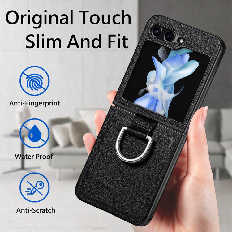 For Galaxy Z Flip6 5G Litchi Texture Leather Ring Phone Case
