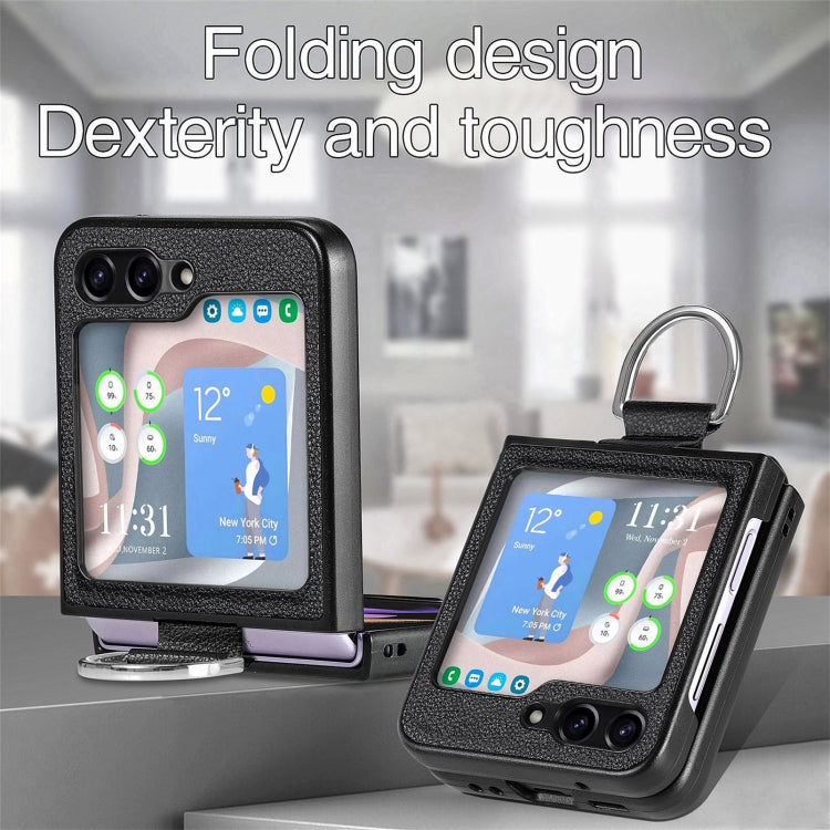 For Galaxy Z Flip6 5G Litchi Texture Leather Ring Phone Case