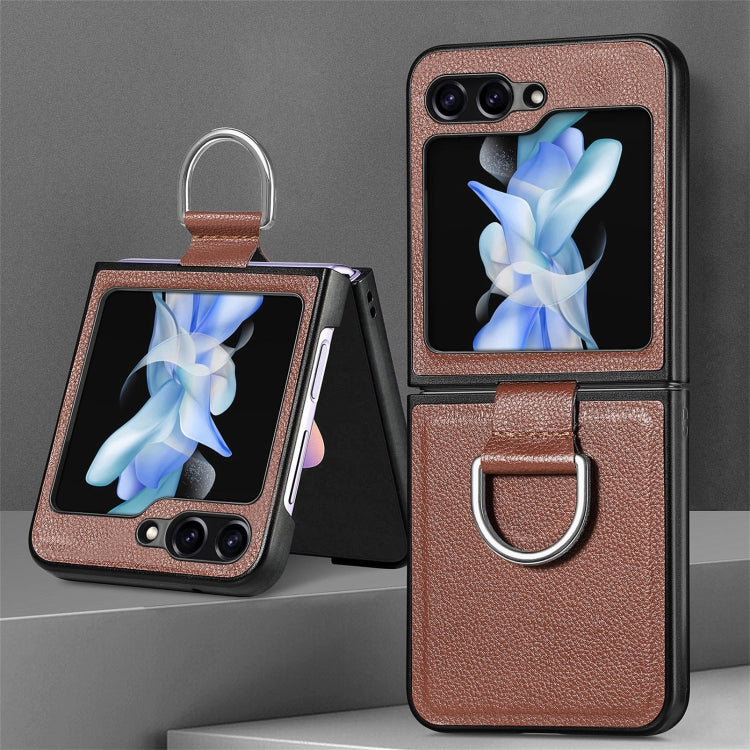 For Galaxy Z Flip6 5G Litchi Texture Leather Ring Phone Case