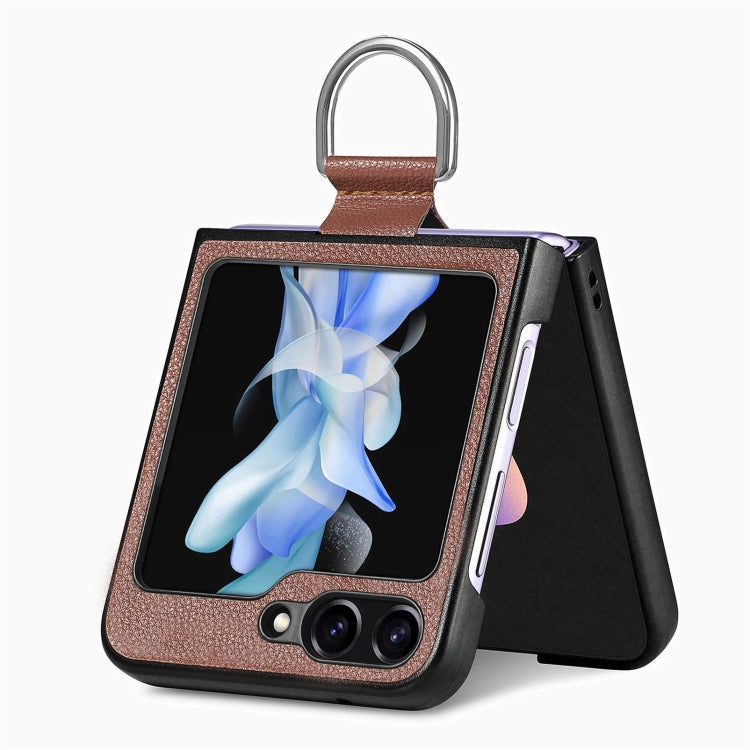 For Galaxy Z Flip6 5G Litchi Texture Leather Ring Phone Case