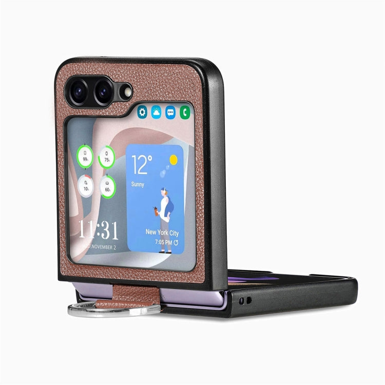 For Galaxy Z Flip6 5G Litchi Texture Leather Ring Phone Case