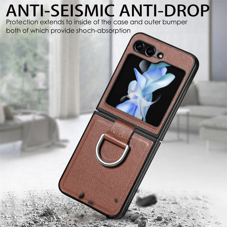 For Galaxy Z Flip6 5G Litchi Texture Leather Ring Phone Case