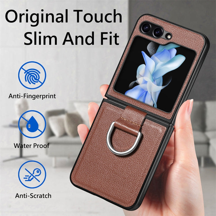 For Galaxy Z Flip6 5G Litchi Texture Leather Ring Phone Case