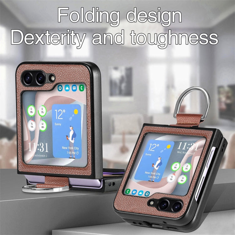 For Galaxy Z Flip6 5G Litchi Texture Leather Ring Phone Case