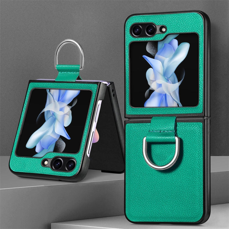 For Galaxy Z Flip6 5G Litchi Texture Leather Ring Phone Case