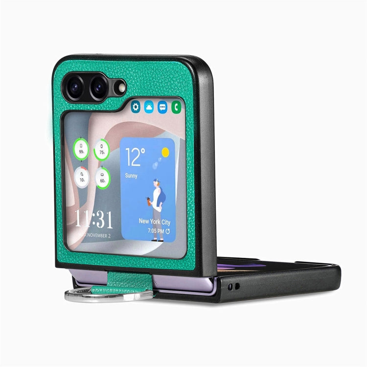 For Galaxy Z Flip6 5G Litchi Texture Leather Ring Phone Case