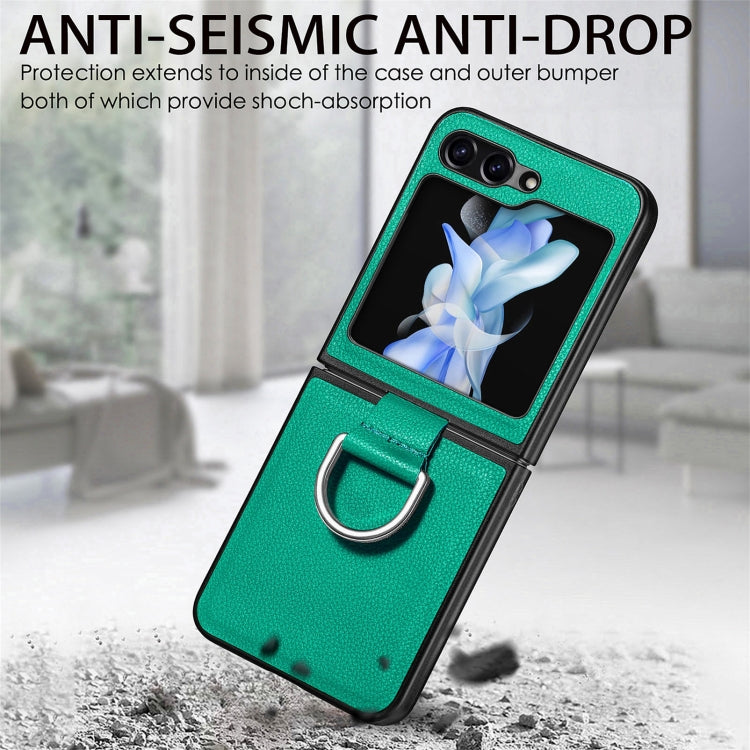 For Galaxy Z Flip6 5G Litchi Texture Leather Ring Phone Case