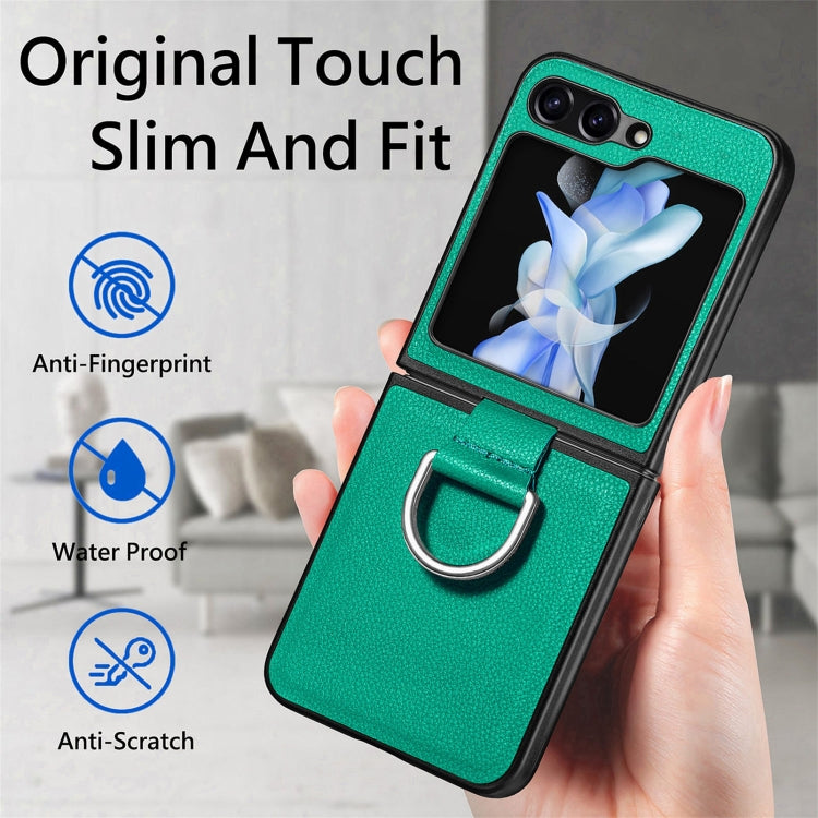 For Galaxy Z Flip6 5G Litchi Texture Leather Ring Phone Case