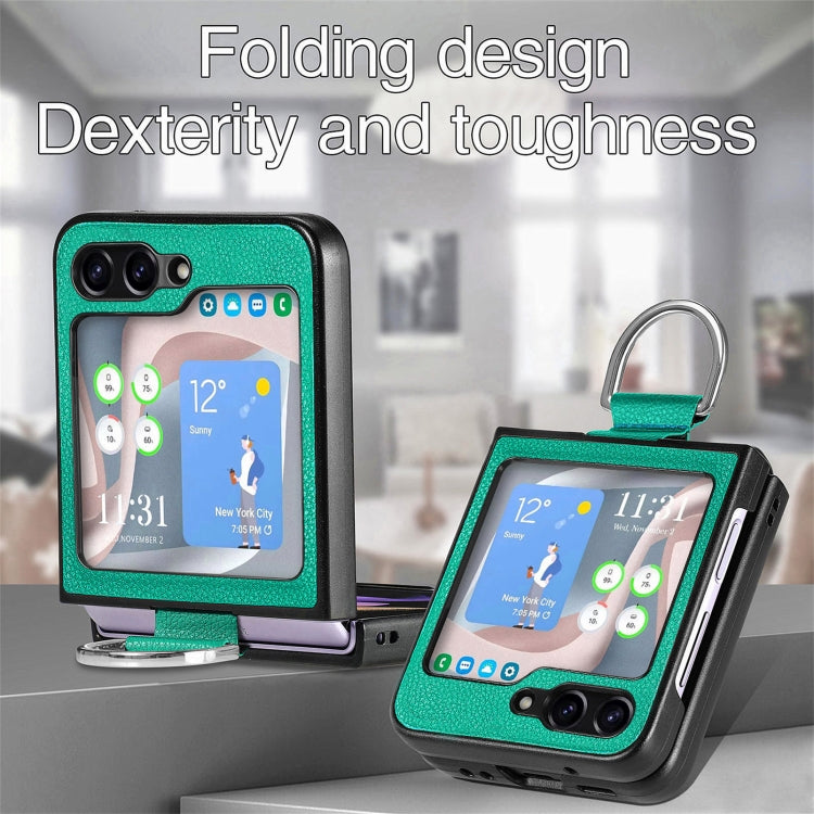 For Galaxy Z Flip6 5G Litchi Texture Leather Ring Phone Case