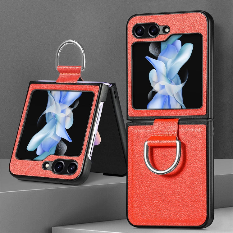 For Galaxy Z Flip6 5G Litchi Texture Leather Ring Phone Case