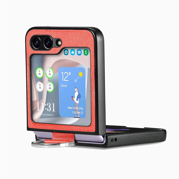 For Galaxy Z Flip6 5G Litchi Texture Leather Ring Phone Case