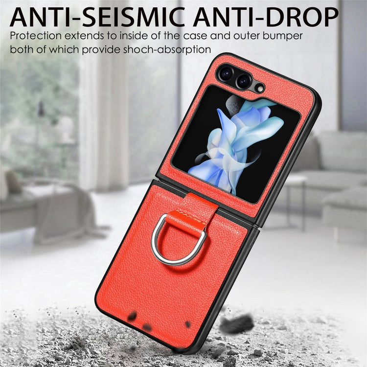 For Galaxy Z Flip6 5G Litchi Texture Leather Ring Phone Case