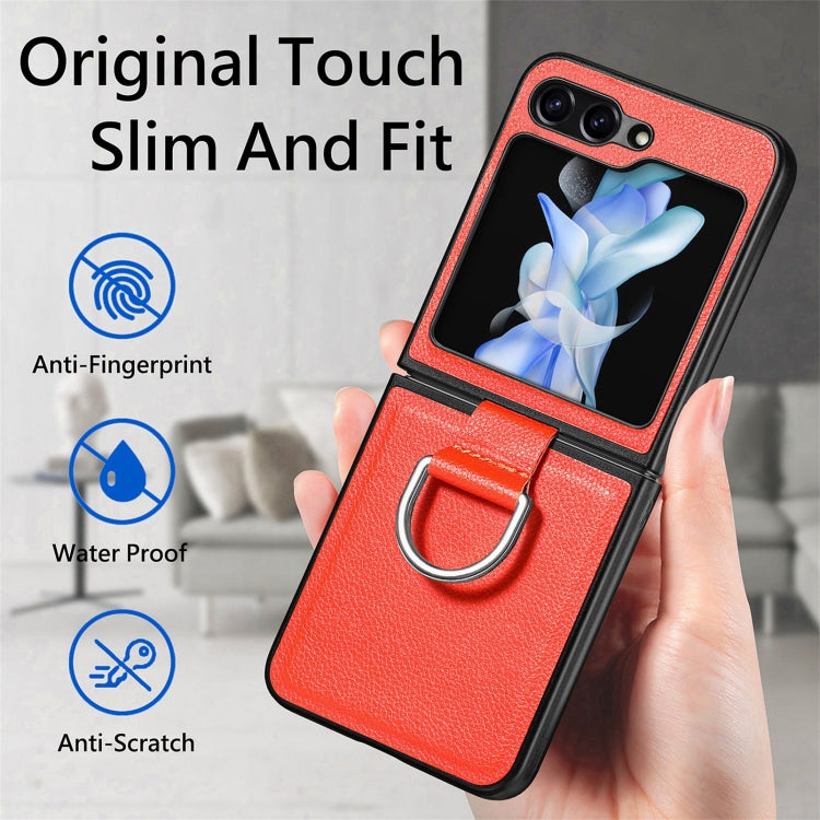 For Galaxy Z Flip6 5G Litchi Texture Leather Ring Phone Case