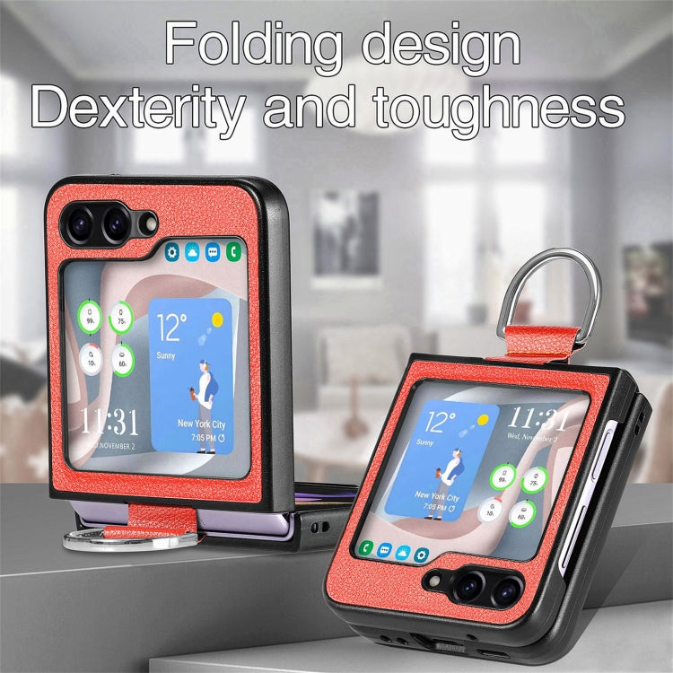For Galaxy Z Flip6 5G Litchi Texture Leather Ring Phone Case