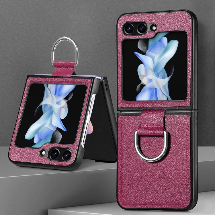 For Galaxy Z Flip6 5G Litchi Texture Leather Ring Phone Case
