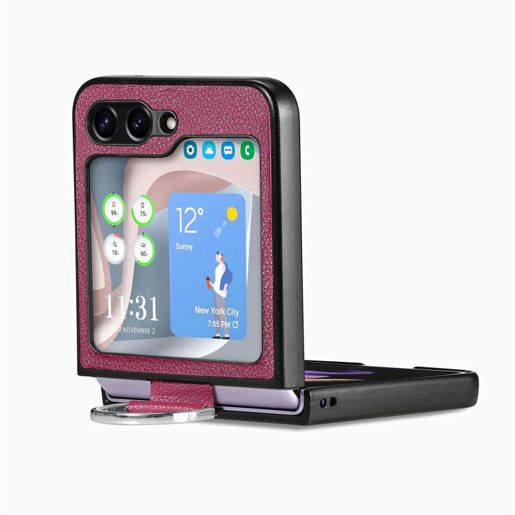 For Galaxy Z Flip6 5G Litchi Texture Leather Ring Phone Case