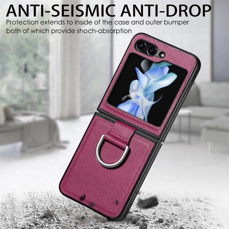 For Galaxy Z Flip6 5G Litchi Texture Leather Ring Phone Case