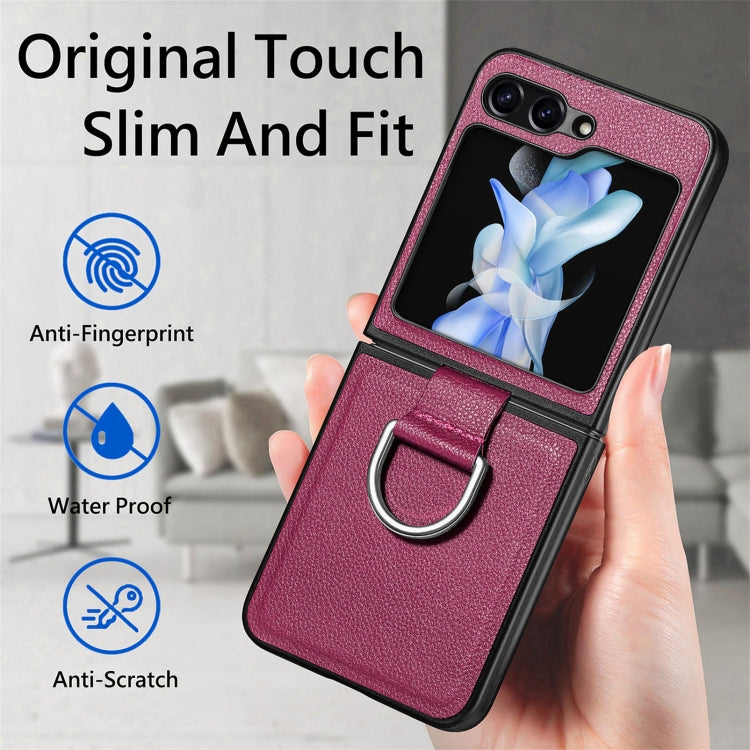 For Galaxy Z Flip6 5G Litchi Texture Leather Ring Phone Case