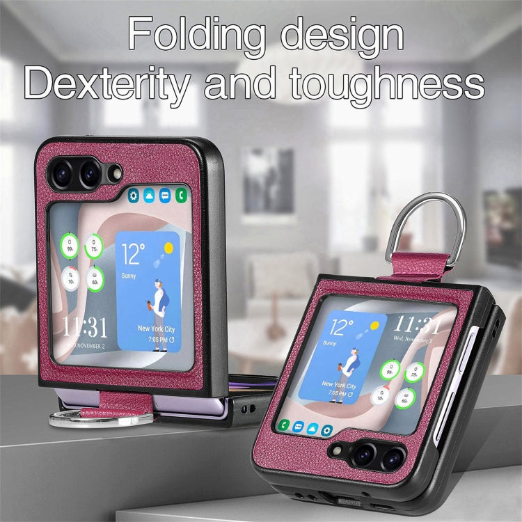For Galaxy Z Flip6 5G Litchi Texture Leather Ring Phone Case