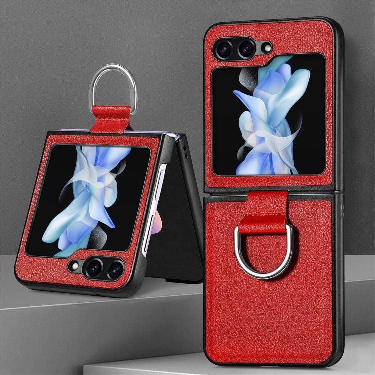 For Galaxy Z Flip6 5G Litchi Texture Leather Ring Phone Case