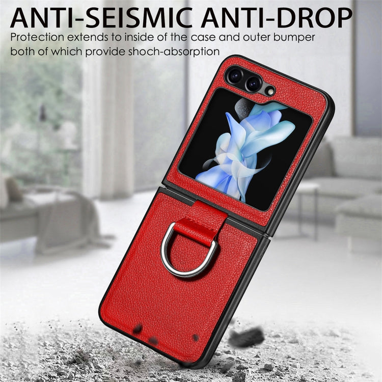 For Galaxy Z Flip6 5G Litchi Texture Leather Ring Phone Case