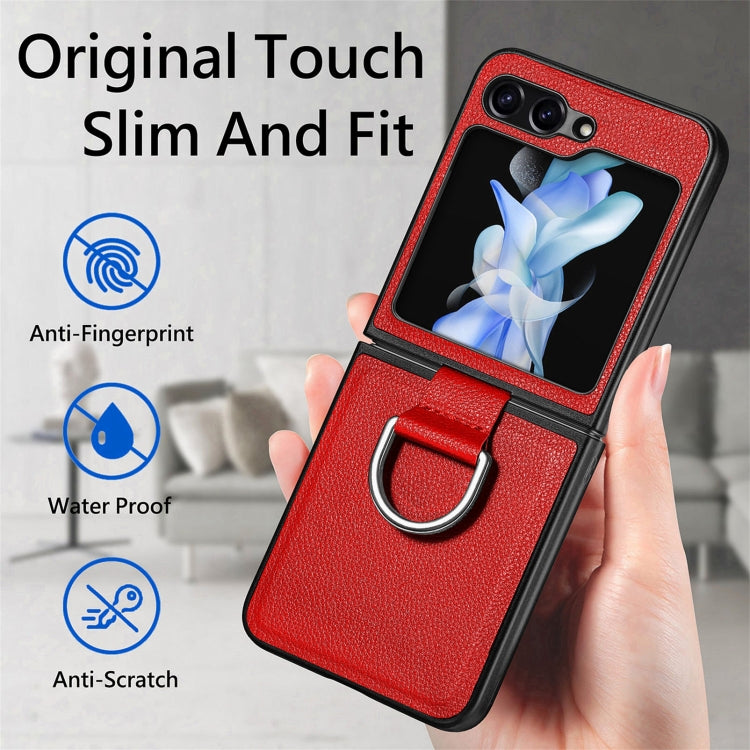 For Galaxy Z Flip6 5G Litchi Texture Leather Ring Phone Case