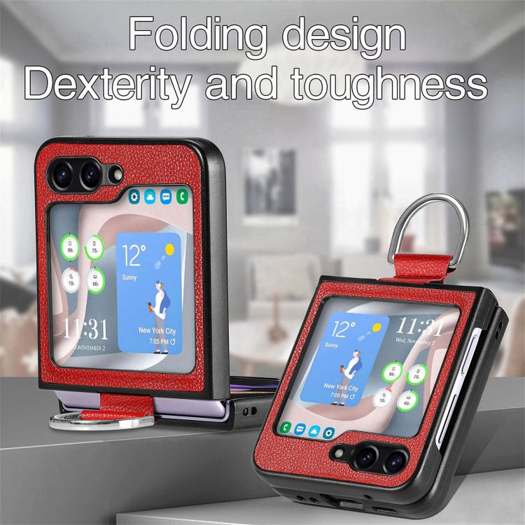 For Galaxy Z Flip6 5G Litchi Texture Leather Ring Phone Case