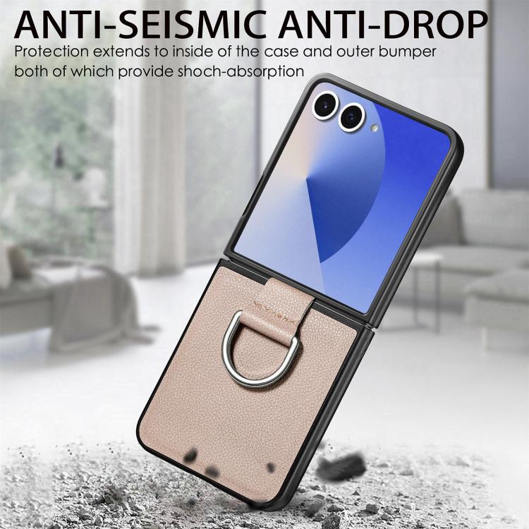For Galaxy Z Flip7 5G Litchi Texture Leather Ring Phone Case