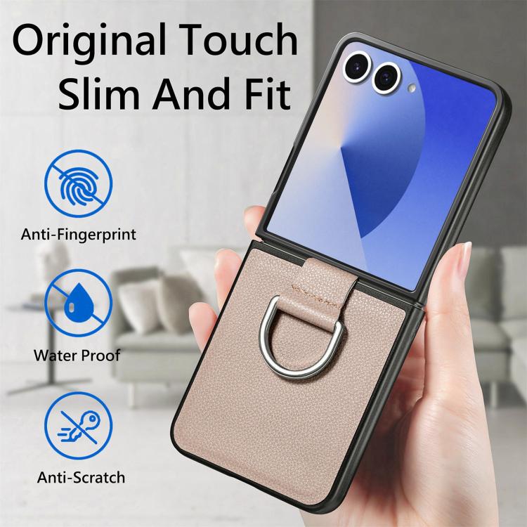 For Galaxy Z Flip7 5G Litchi Texture Leather Ring Phone Case