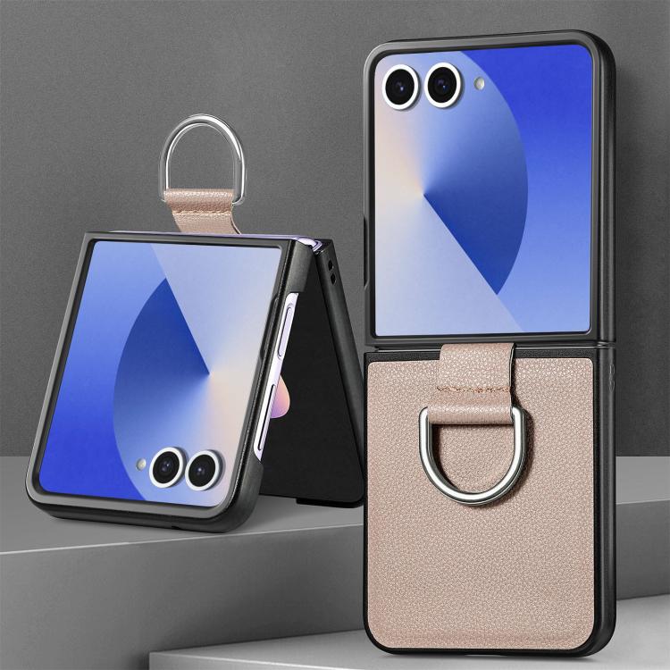 For Galaxy Z Flip7 5G Litchi Texture Leather Ring Phone Case