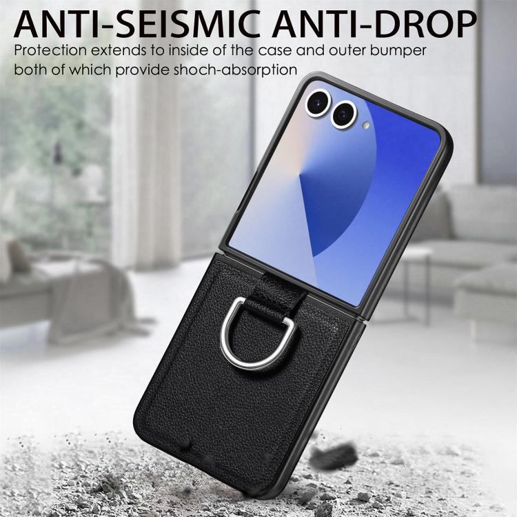 For Galaxy Z Flip7 5G Litchi Texture Leather Ring Phone Case