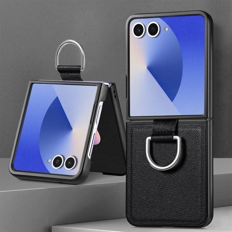 For Galaxy Z Flip7 5G Litchi Texture Leather Ring Phone Case